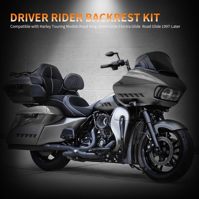 Eumti Adjustable Plug-in Driver Rider Backrest Pad Motorcycle Front Custom Mounting Kit Compatible with Harley Touring Models Road King Street Glide Electra Glide Road Glide 1997-2025 - Image 2
